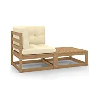 vidaxl salon de jardin 2 pcs avec coussins ensemble de meubles de terrasse mobilier de patio meubles d'extérieur marron miel bois de pin