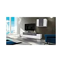 dmora système mural de salon modulable, made in italy, meuble tv et élément mural suspendu, 280x45h180 cm, blanc brillant et gris cendré