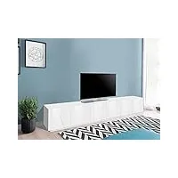 dmora meuble de salon meuble tv, made in italy, meuble tv avec 6 portes battantes avec détail, 244x44h46 cm, couleur blanc brillant