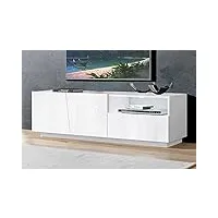 dmora meuble tv de salon, made in italy, meuble tv avec 2 portes et 1 tiroir, cm 150x43h46, couleur blanc brillant