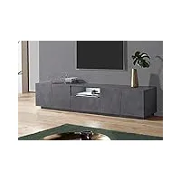 dmora meuble tv de salon, made in italy, meuble tv avec 4 portes et 1 tiroir, 220x43h46 cm, couleur gris ardoise, avec lumière led blanche