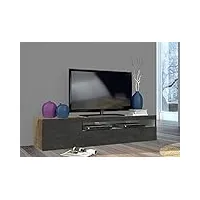 dmora meuble tv de salon, made in italy, meuble tv avec 2 portes, cm 150x40h37, couleur érable et gris ardoise