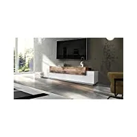 dmora meuble tv de salon, made in italy, meuble tv avec 3 portes et étagères, cm 200x45h52, couleur blanc brillant et érable
