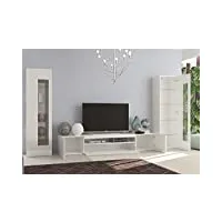 dmora système mural de salon modulable, made in italy, meuble tv et éléments muraux, ensemble de salon moderne, 300x40h162 cm, couleur blanc brillant