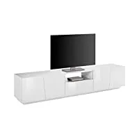 dmora meuble tv de salon, made in italy, meuble tv avec 4 portes et 1 tiroir, 220x43h46 cm, couleur blanc brillant