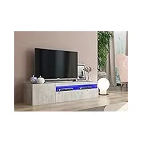 dmora meuble tv de salon, made in italy, meuble tv 2 portes, meuble tv de salon, 150x40h37 cm, couleur ciment, avec lumière led bleue