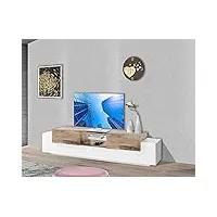 dmora meuble tv de salon, made in italy, meuble tv avec 4 portes et étagères, 220x45h51 cm, couleur blanc brillant et érable