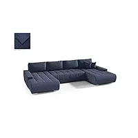 beluti - canapé d'angle panoramique en u convertible. tissu design. lit + coffre de rangement (bleu marine)