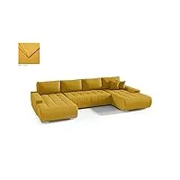 beluti - canapé d'angle panoramique en u convertible. tissu design. lit + coffre de rangement (yellow)