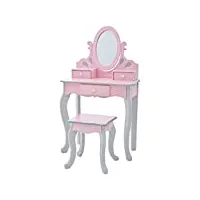 fantasy fields coiffeuse enfant en bois table maquillage avec miroir et tabouret rose rapunzel ven-td-12851a