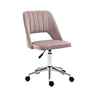 vinsetto chaise de bureau design contemporain pivotante 360° ergonomique dossier strié aéré hauteur réglable revêtement velours 49 x 60 x 91 cm rose