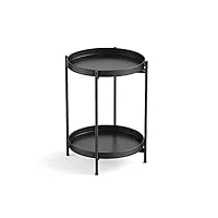 h homewins table d'appoint en métal ronde table basse avec double couche plateau amovible, noir bouts de canapé pour salon chambre bureau Ø 37 x h52 cm