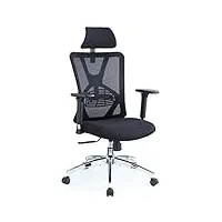 ticova chaise de bureau ergonomique-fauteuil à haut dossier avec support lombaire réglable, appui-tête et accoudoir 3d en métal- en maille siège pivotant à 130°