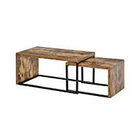 homcom lot de 2 tables basses gigognes design industriel encastrable dim. grande table 90l x 48l x 42h cm métal noir aspect vieux bois