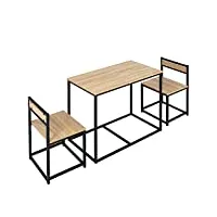 homcom ensemble table et chaises de salle à manger set de 1 table + 2 chaises encastrables pour cuisine - métal noir aspect chêne clair
