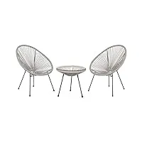ensemble de salon ou jardin 2 chaises fauteuils type spaghetti et petite table basse en rotin pe gris et acier design industriel tendance beliani