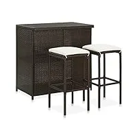 vidaxl ensemble table et chaises de bar jardin 3 pièces rotin synthétique marron