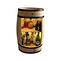 tonneau en bois vintage minibar armoire de bar à led rustique - commode de maison gin whisky, bière - casier à vin 81cm. meuble rangement bouteille alcool