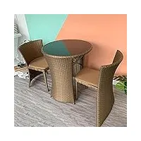 qlll salon de jardin en osier avec design peu encombrant – ensemble de 3 meubles d'extérieur en rotin avec chaises rembourrées – ensemble de conversations pour balcon, jardin, pas de montage
