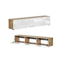 platan room - meuble tv bas - 105/140/160/210/280 - en chêne blanc brillant - À suspendre ou à poser (160 x 30 x 32 cm, chêne doré/blanc brillant)