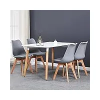 benyled table de salle à manger rectangle avec 4 chaises de cuisine moderne et chaises de tulipes rembourrées ensemble de meubles pour la mmaison, le bureau, la cuisine, le balcon (blanc+gris)