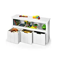 costway coffre de rangement enfant pour jouet avec 3 tiroirs et grand compartiment, meuble de rangement commode pour livre/bloc/jouet, idéal pour chambre d'enfant, blanc, 101 x 33 x 62cm