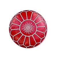poufs&pillows pouf artisanal marocain en cuir véritable fait main - vendu rembourré - repose-pied, coussin de sol, ottoman (rouge), 55x35 cm