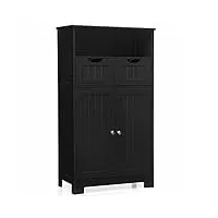 giantex armoire de salle de bain, buffet, armoire d'appoint en bois, avec tiroirs, partie d'armoire et étagère ouverte, étagère réglable, armoire de rangement pour le salon (noir)