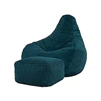 icon pouf fauteuil en velours côtelé dalton avec tabouret, pouf de salon, pouf poire pour adultes
