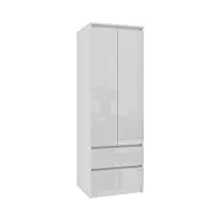 adgo star - armoire haute - 180 x 60 x 51 cm - 2 portes et 2 tiroirs - armoire polyvalente - pour chambre à coucher - blanc brillant