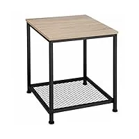 tectake table d'appoint carrée à 2 niveaux bout de canapé avec etagère en treillis style industriel table basse – diverses couleurs (marron clair)