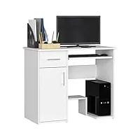 adgo jay bureau 90x74x50 cm, 1 tiroir et 1 armoire plateau de clavier extensible, table de bureau pour le travail, la salle d'étude, la chambre d'enfant, rectangulaire pour étudiant (blanc)
