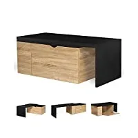 idmarket - table basse rotative bois et noir 360° lizzi extensible avec coffre