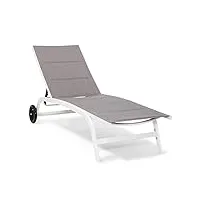 blumfeldt chaise longue, transat avec dossiers réglables, chaise longue de jardin avec cadre en aluminium, lounger avec housses imperméables, avec roulettes, type : limala, blanc