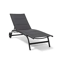 blumfeldt chaise longue, transat avec dossiers réglables, chaise longue de jardin avec cadre en aluminium, lounger avec housses imperméables, avec roulettes, type : limala, noir