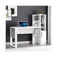 tody bureau - table d'ordinateur avec étagères et espace de rangement avec porte au design moderne pour bureau à domicile ou chambre d`enfant (blanc/blanc)