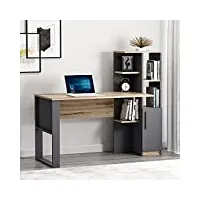 homidea tody bureau - table d'ordinateur avec étagères et espace de rangement avec porte au design moderne pour bureau à domicile ou chambre d`enfant (antrachite/briarsmoke)