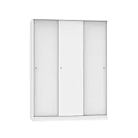 pegane armoire avec 3 portes coulissantes coloris blanc - hauteur 200 x longueur 150 x profondeur 55 cm