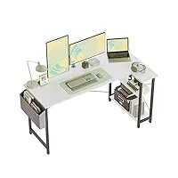 cubicubi bureau d'ordinateur avec etagères - 140 * 70 * 75 cm petit bureau d'angle en forme l table rangement, bureau informatique réversible bibliothèque, blanc