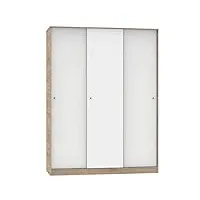 pegane armoire avec 3 portes coulissantes coloris cambrian/blanc - hauteur 200 x longueur 150 x profondeur 55 cm