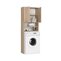 bdw armoire haute de machine à laver, étagère de salle de bains, blanche, 180 x 64 x 30 cm (chêne sonoma)
