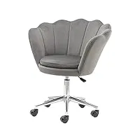 baroni home fauteuil rembourré avec roues argentées en velours, chaise de bureau à roulettes, fauteuil de bureau réglable, raffiné et confortable, gris, 69x71x84 cm