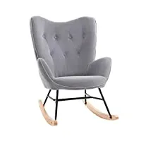 homcom fauteuil à bascule oreilles rocking chair grand confort accoudoirs assise dossier garnissage mousse haute densité aspect velours gris
