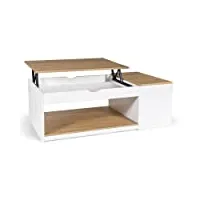 idmarket - table basse plateau relevable rectangulaire elea avec coffre bois blanc et façon hêtre