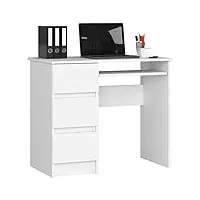 adgo a-6 clp bureau d'ordinateur avec 3 tiroirs 90x77x50cm, plateau de clavier extensible, pour travail, étude, chambre d'enfant, design simple, rectangulaire, pour apprendre (gauche, blanc)