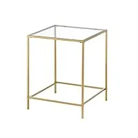 mdesign table d'appoint carrée – petite table de style minimaliste en métal et verre – desserte en verre avec cadre métallique – couleur laiton doux