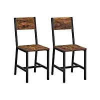vasagle lot de 2 chaises de salle à manger, cadre en acier, industriel, pour salle à manger, salon, cuisine, marron rustique et noir ldc092b01v1