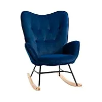homcom fauteuil à bascule oreilles rocking chair grand confort accoudoirs assise dossier garnissage mousse haute densité aspect velours bleu