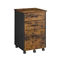 vasagle caisson bureau 3 tiroirs, avec 2 en tissu, 1 en bois, table de chevet, petit meuble de rangement avec roulettes, pour chambre, salon, marron rustique et noir ofc046b01
