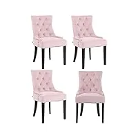 clp lot de 4 chaises de salle a manger aberdeen en velours i rembourrage epais i chaise avec dossier et piétement en bois d'hévéa, couleur:rose, couleur du cadre:antique
